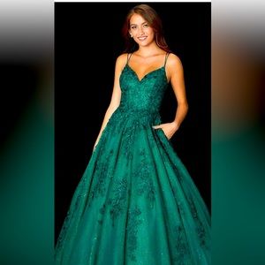 Amarra 87322 - Embroidered Strappy Ballgown Emerald Green